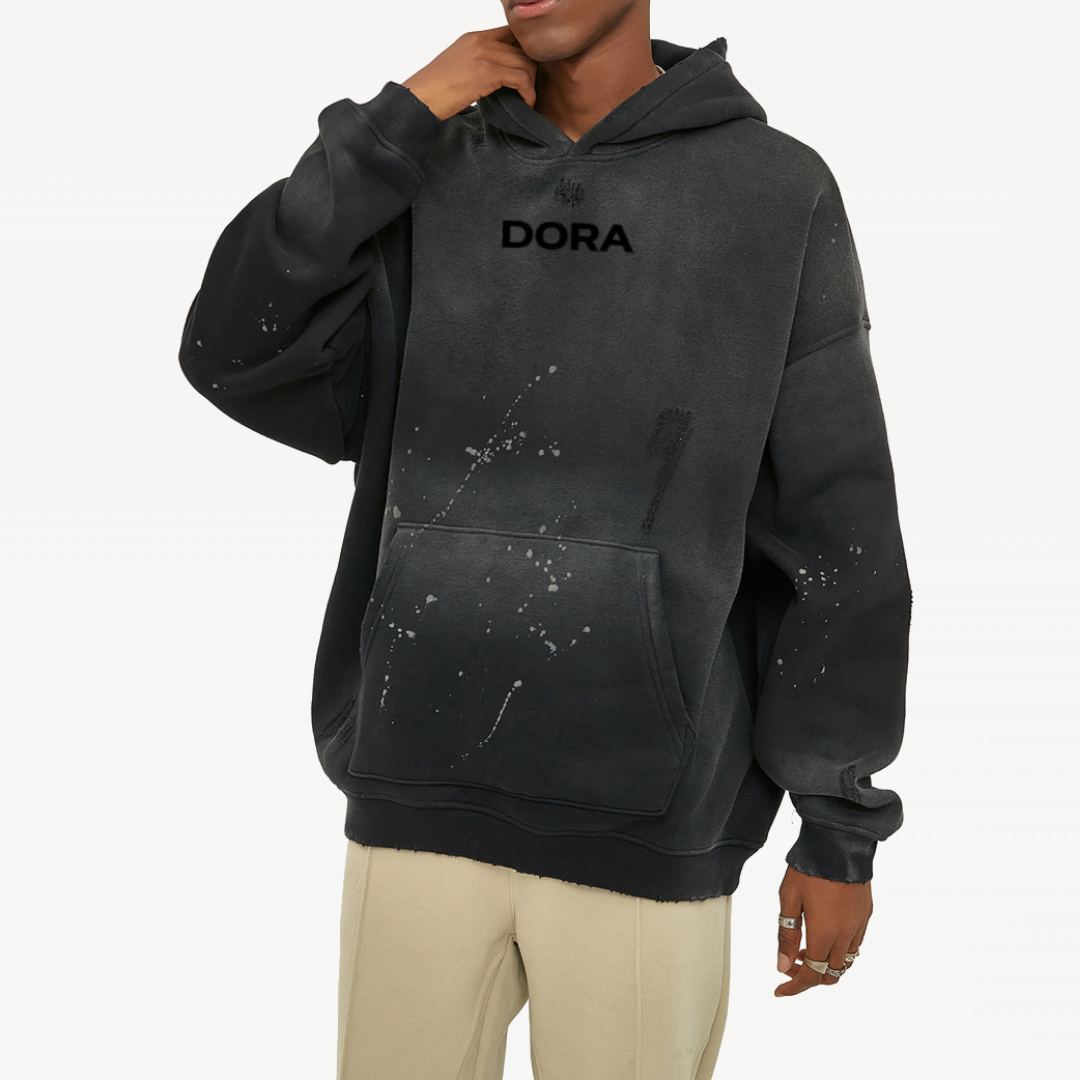 Vintage Wash Frayed Fleece Hoodie