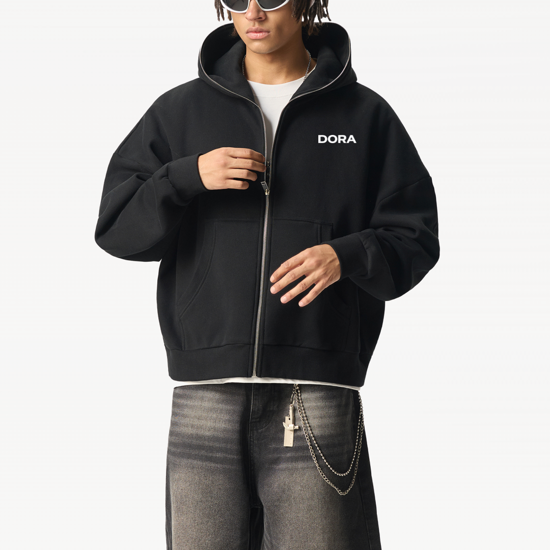Fleeced Full-Zip Boxy Hoodie
