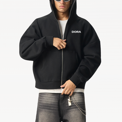 Fleeced Full-Zip Boxy Hoodie