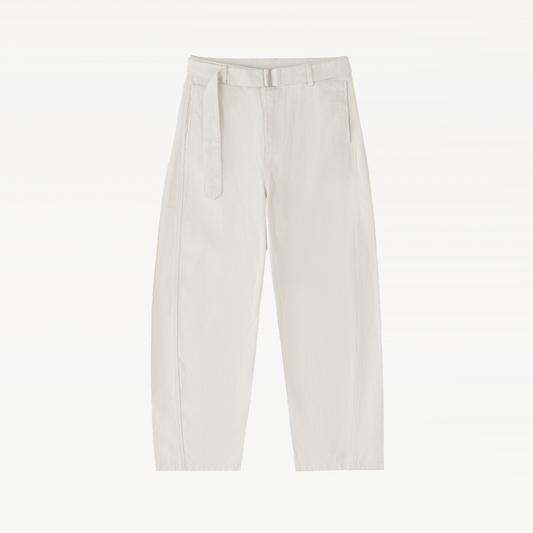Twisted-Seam Belted Curved-Blade Pants